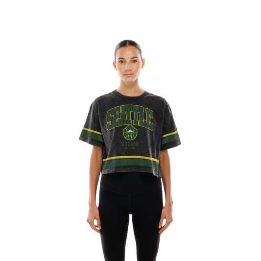 New Era Womens Seattle Stripe Crop Tee